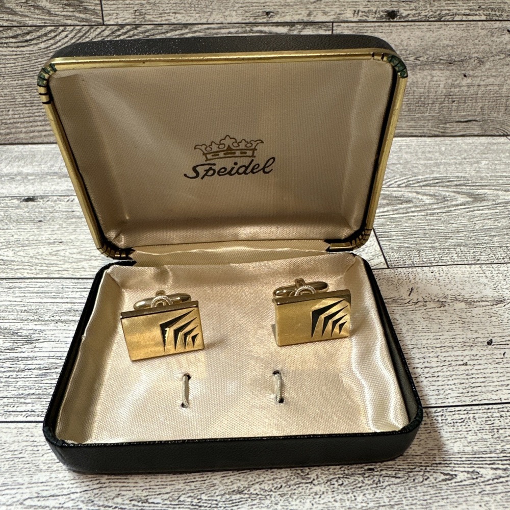 SPEIDEL Rectangular‎ Goldtone w/ Black Accent Cuff Links Vintage